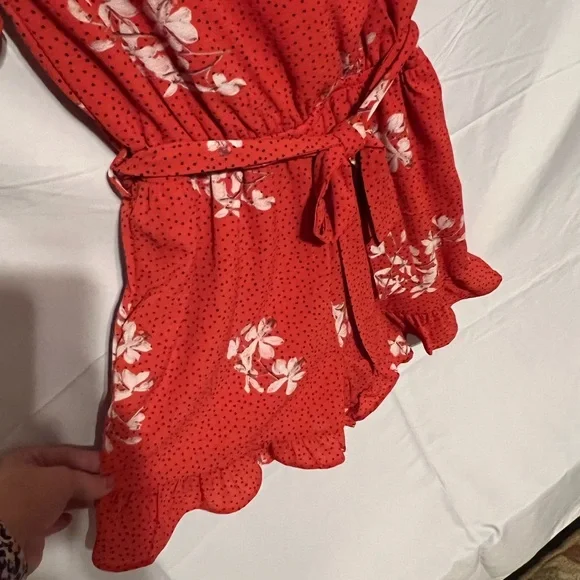 Sz S Ruffles & Floral & Dots Faux Wrap Front Challis Romper NWT - Picture 6 of 16